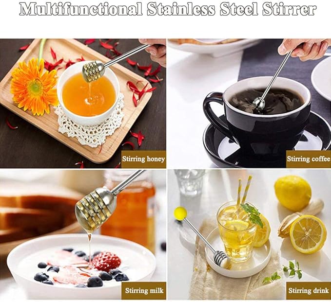 Stainless Steel Honey Dipper Stick 6.3 Inch Honey Wand Server for Honey Pot Dispense Drizzle Honey, Wedding Party Favors, Baby Shower (Yellow)