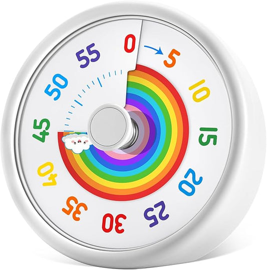 HIPPIH Visual Timer for Kids, 60 Minute Countdown Timers for Classroom Kitchen Office, Rainbow Disk Desk Timer Clock with Silent Operation, Pomodoro Timer Time Management Tools for Toddler ADHD White