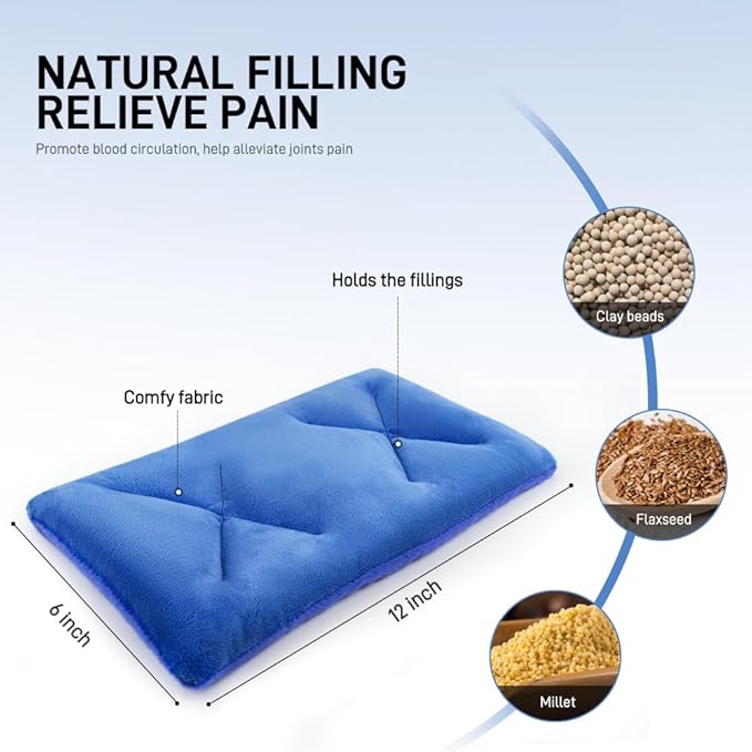 Microwave Heating Pad for Pain Relief, 6 x 12 Microwavable Moist Heat Pads for Neck, Shoulder, Back, Knee, Period Cramps, Rice Heat Pack Hot & Cold Compress Reusable & Portable, Blue