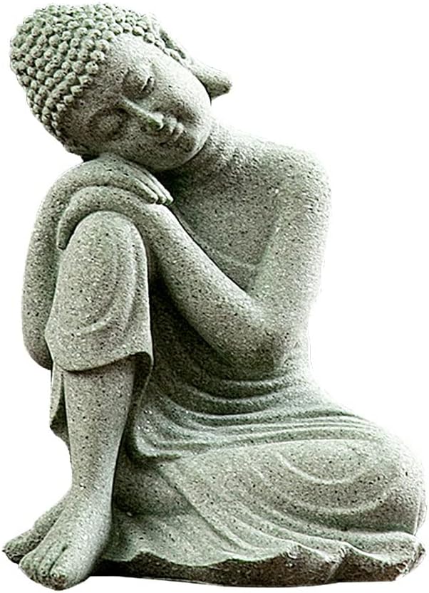 fazhongfa Mini Buddha Statue 4.7 Inch Natural Stone Handmade Buddha Sculptures Creative Zen Garden Aquarium Fish Tank Decorations Home Decor to Friend Family Mom Father as Gift (Contemplate)