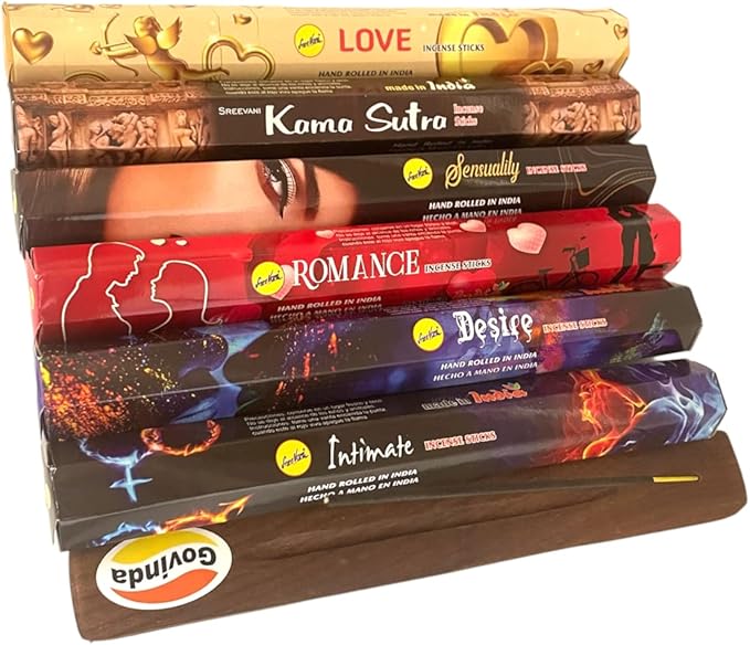 Sreevani Incense Sticks Variety Pack #11 and Incense Stick Holder Bundle with 6 Love Fragrances