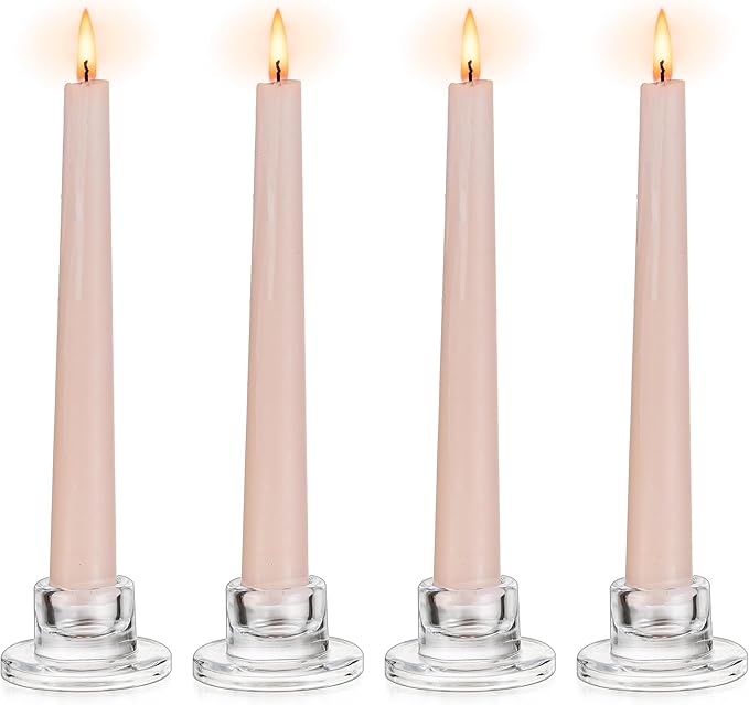 Glasseam Glass Tapered Candlestick Holders: Small Taper Candle Holders Set of 4 Clear Candle Sticks Holder for Table Centerpiece Short Modern Candle Holder for Wedding Christmas Home Decoration