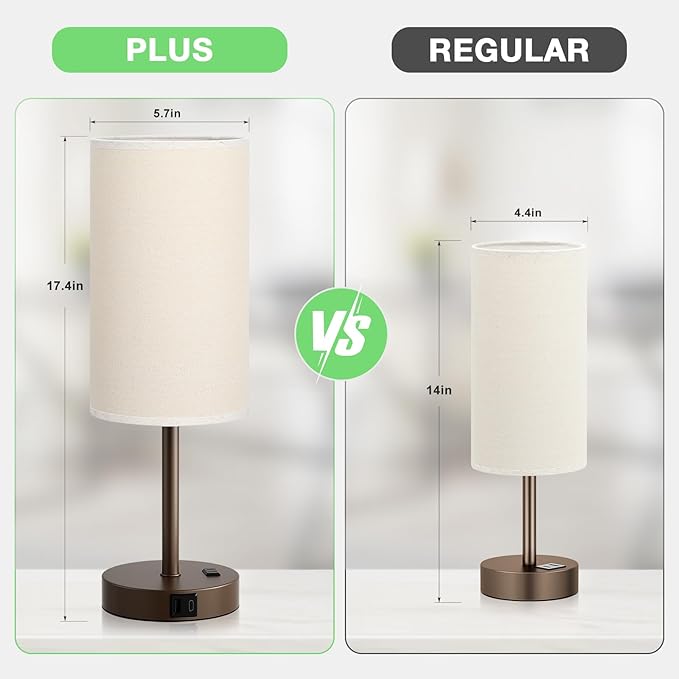 Touch Bedside Table Lamp with USB - 3 Way Dimmable Brown Lamp for Bedroom Nightstand, Desk Lamp with Charging Station for Dorm, Office, Kids Room, Living Room