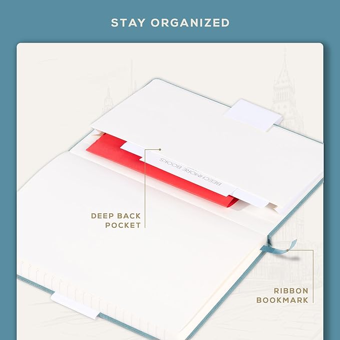 BEECHMORE BOOKS Lined Journal Notebook, 5.8 x 8.3 inch, A5 160 Lined Pages, Hardcover Leather Journals for Women, Men, Writing and Notebooks for Work - 120 GSM Thick Paper, Gifts Box Included