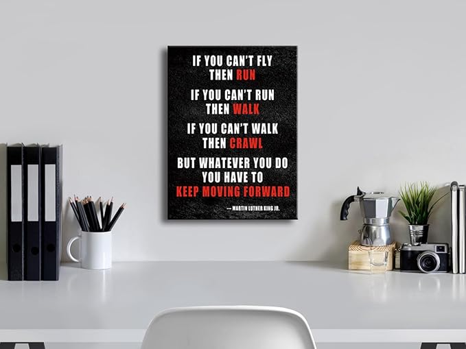 Pyradecor Keep Moving Forward Motivational Classroom Positive Quotes Inspirational Poster Canvas Prints Wall Art for Office Living Room Home Decorations