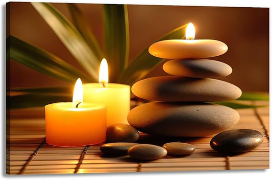 Zen Canvas Wall Art Candles Stones Pictures Print Spa Serene Still Life Painting Meditation Framed Artwork for Spa Yoga Room Bathroom Decor(Artwork-1,20"x30")