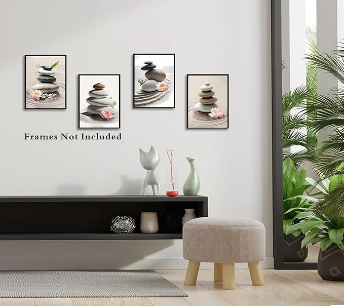 Zen Bathroom Decor Meditation Canvas Wall Art, Zen Spa Stones Canvas Wall Art, Zen Sand Posters Prints for Yoga Office Bathroom Bedroom,Set of 4 (Unframed 8 x 10 IN)