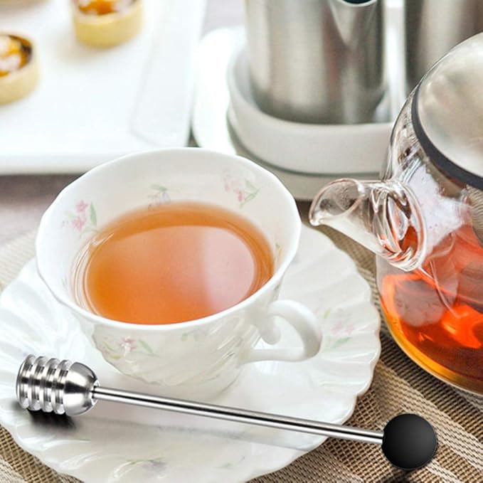 Stainless Steel Honey Dipper Stick 6.3 Inch Honey Wand Server for Honey Pot Dispense Drizzle Honey, Wedding Party Favors, Baby Shower (Black)