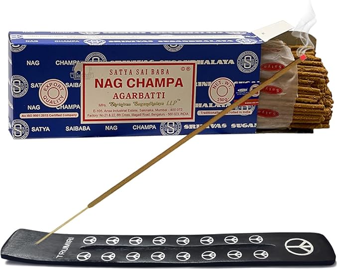 TRUMIRI Incense Stick Holder Bundle with Satya Sai Baba Nagchampa 250g Bulk Incense Sticks Nag Champa Agarbatti - Pack of 1 (Approx 250 Insence-Sticks)