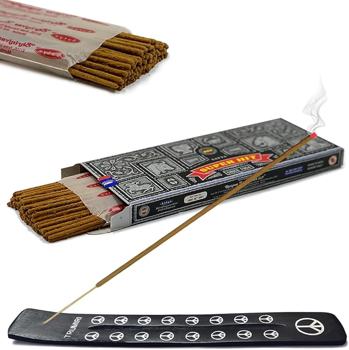 TRUMIRI Incense Stick Holder Bundle with Satya Super Hit 100g Incense Sticks - Pack of 1 (Approx 100 Sticks)