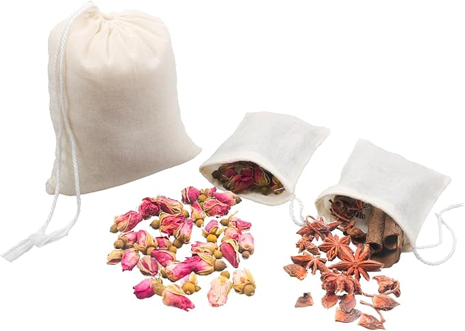 20Pcs Reusable Tea Filter Bags,Soup Bags,Bone Broth Brew Bags,Spice Bags,Muslin Strainer Bags,Natural Unbleached Cotton Cheesecloth Bags for Cold Brew Coffee(3x4inch)