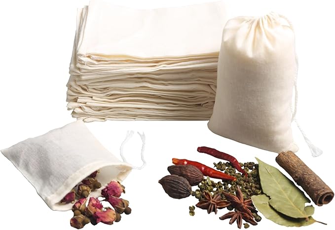 Eketirry Spice Bags, 20pcs Reusable Empty Tea Bags, Muslin Strainer Bags, Soup Bags for Cooking, Natural Cotton Fine Mesh Cheesecloth Bags for Cold Brew Coffee(4 x6" &7 x8")