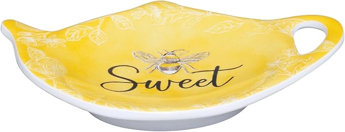 Supreme Housewares Sweet Bee Tea Bag Holders, Teapot Shaped Tea Bag Coasters Spoon Rests Saucer Seasoning Dish Set, Yellow, 4 x 3 Inch, Set of 4