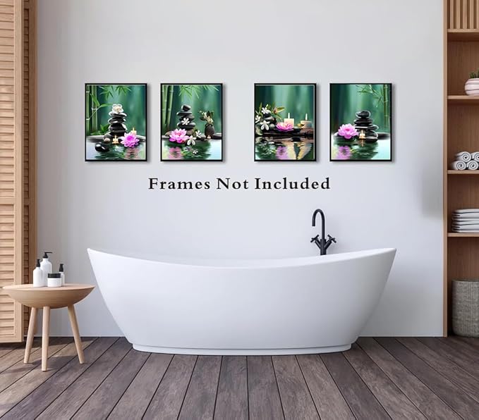 TANXM Zen Wall Art Print - Meditation Canvas, Spa Stones, Sand Posters for Yoga Office Bathroom Bedroom - Set of 4 (Unframed 8 x 10 IN), Warm