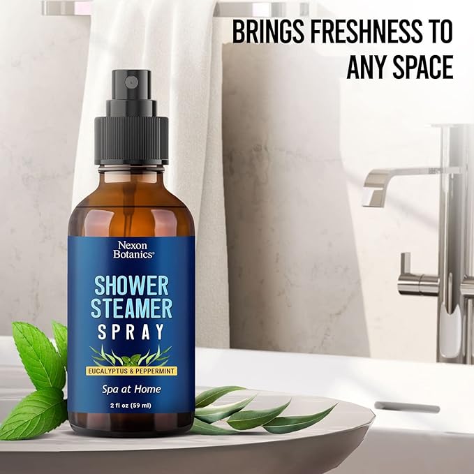 Eucalyptus & Peppermint Shower Steamer Spray 2 fl oz - Aromatherapy Mist for Spa with Pure, Natural Essential Oils - Refreshing Aroma for Clear Breathing & Mood Enhancement - Nexon Botanics
