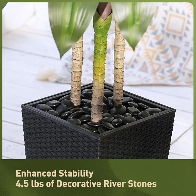 Artificial Dracaena Tree 5FT - Fake Tree with Black Taper Planter & Pebbles - UV Resistant Faux Yucca Tropical Plant - Artificial Trees for Home Office Living Room Decor Indoor Outdoor