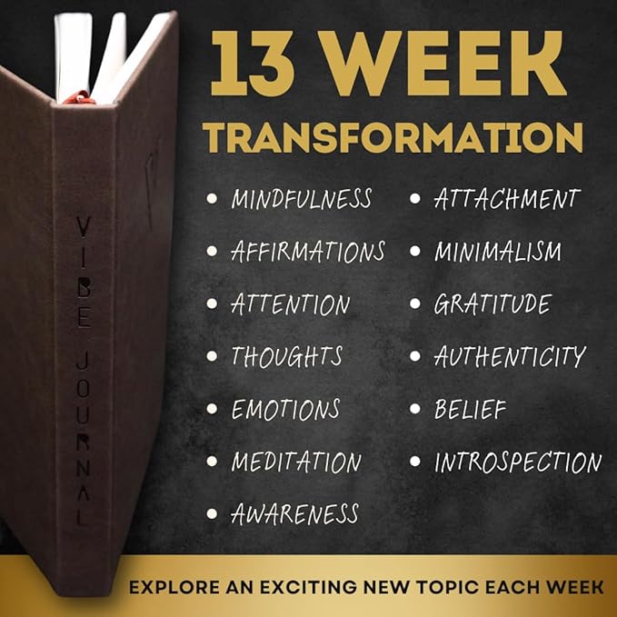 The Vibe Journal and Pen Gift Set: 13-Week Guided Mindfulness Journal for Men | Thoughtful Daily Prompts, Practical Exercises, and Habit-Building Tools | A5 Size | Premium Self-Care and Writing Gift