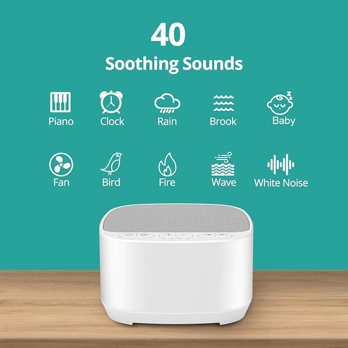 Magicteam Sleep Sound White Noise Machine with 40 Natural Soothing Sounds and Memory Function 32 Levels of Volume Powered by AC or USB and Sleep Timer Sound Therapy for Baby Kids Adults (B-White)