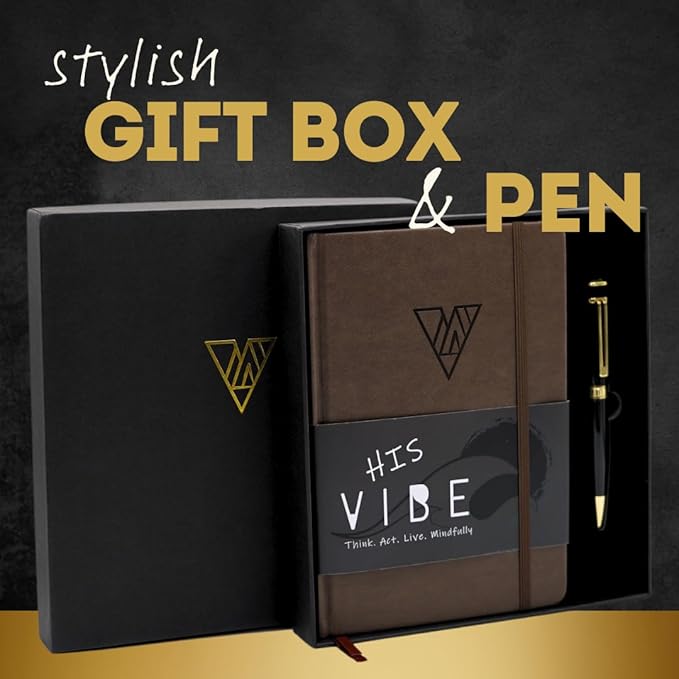 The Vibe Journal and Pen Gift Set: 13-Week Guided Mindfulness Journal for Men | Thoughtful Daily Prompts, Practical Exercises, and Habit-Building Tools | A5 Size | Premium Self-Care and Writing Gift
