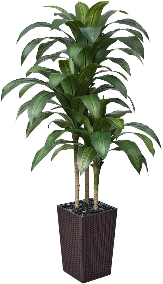 Artificial Dracaena Tree 5FT - Fake Tree with Brown Taper Planter & Pebbles - UV Resistant Faux Yucca Tropical Plant - Artificial Trees for Home Office Living Room Decor Indoor Outdoor