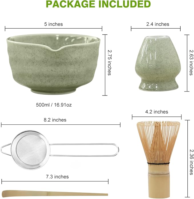 Matcha Whisk Set - Premium Complete Ceremonial Grade Matcha Set with Bamboo Whisk, Matcha Bowl with Spout, Scoop, Sifter & Holder - Authentic Japanese Tea Kit for Traditional Tea Preparation