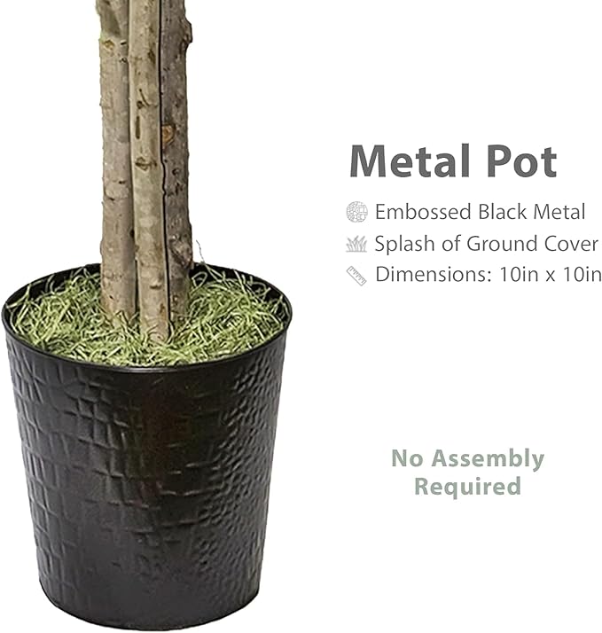 Artificial Deluxe Ficus Tree in Black Metal Pot - Real Wood Trunk, Preassembled, No Maintenance Indoor Faux Plant - Living Room, Home & Office Decor (6ft Tall)