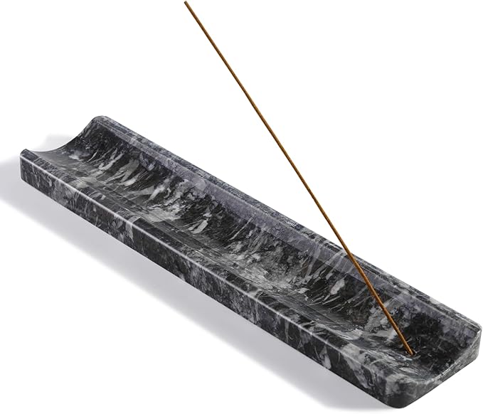 Koville Marble Incense Holder, Incense Holder for Sticks, Incense Sticks Holder Ash Catcher for Meditation Yoga SPA, Natural Stone Incense Burner, Home Table Decor (Black)
