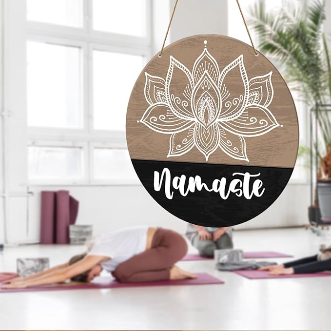 Meditation Room Decor Sign, Namaste Sign, Yoga Studio Wall Decoration Home Gym Spiritual Room Zen Den Hanging Decor Sign, Gifts for Yoga Instructor Lover