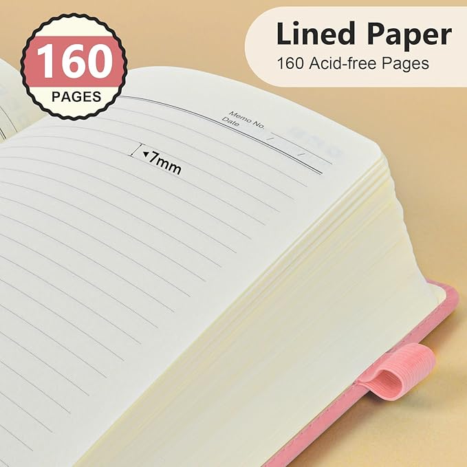 Lined Journal Notebook for Men & Women, 160 Pages College Ruled Journal for Writing, A5 Hardcover Leather Notebooks for Work, School, Business, Travel, Daily Diary 5.9" x 8.5" - Pink