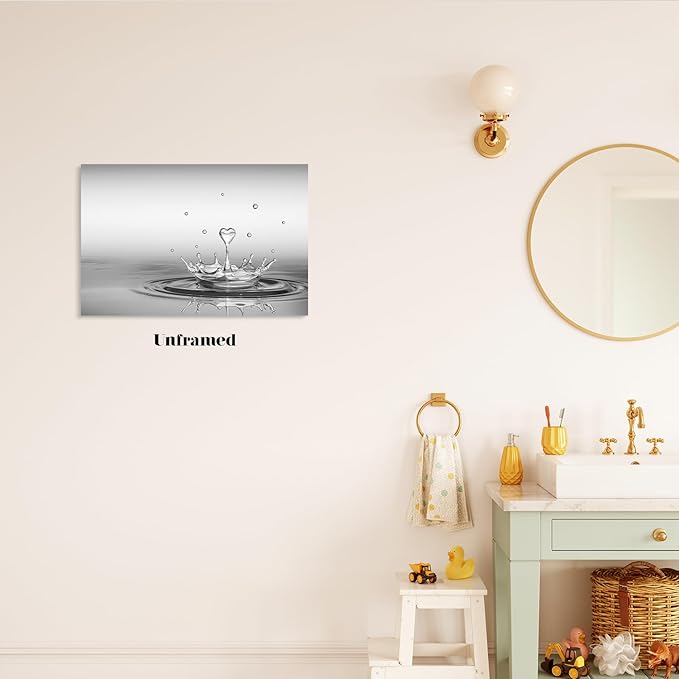 DCMVJHZV Heart Drop Bathroom Poster Black and White Wall Art Zen Bathroom Painting Wall Decor Yoga Meditation Picture Print Spa Room Bedroom Living Room Wall Decorations(16"x24" Unframed)