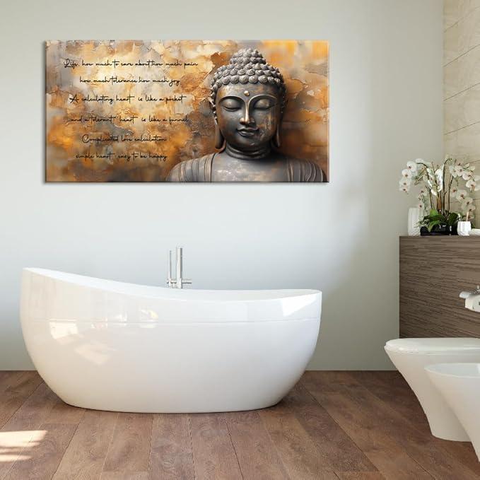 ZESTRILIA Zen Buddha Wall Art for Living Room Office Tan Brown Buda Life Quotes Canvas Painting Prints Calming Buddhist Artwork Family Bedroom Decor (40x20 Inches)