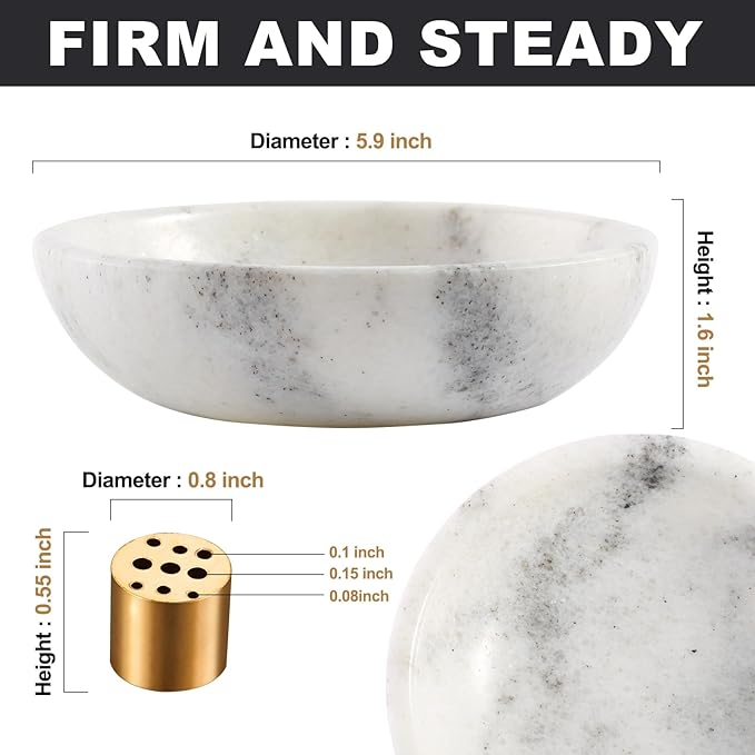 Koville Luxury Natural White Marble Incense Holder, Upgraded 6" Incense Holders for Sticks, Sturdy Incense Burner Ash Catcher, Ideal for Meditation, Relaxing, Easy to Clean