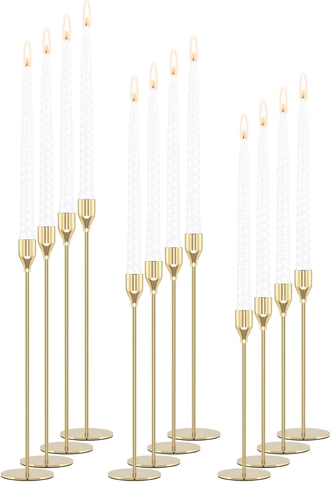 Gold Candle Holder Set of 12 Candlestick Holders Taper Candle Holders Metal Tall Candle Stick for Wedding Tables Centerpieces Candlelight Dinner Home Decor(Candles not Include)