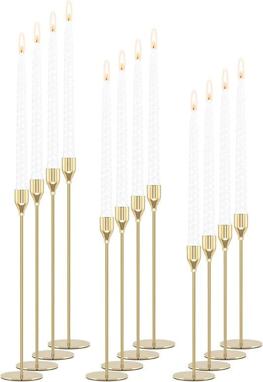 Gold Candle Holder Set of 12 Candlestick Holders Taper Candle Holders Metal Tall Candle Stick for Wedding Tables Centerpieces Candlelight Dinner Home Decor(Candles not Include)
