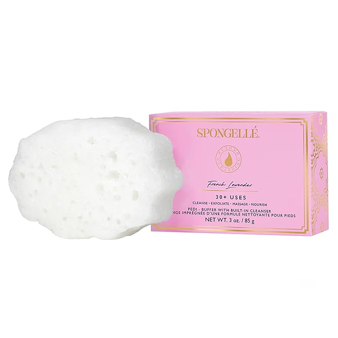 Spongelle Pedi Buffer 30+ Uses | Exfoliating Foot Scrub & Cleanser | Softens, Smooths & Hydrates Dry Feet | Built-in Body Wash | Vegan, Paraben-Free, Cruelty-Free | French Lavender