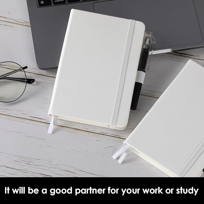 Small Notebook Pocket Size Journal 3.7" x 5.7" (3 Pack), A6 Mini Notepad with Pen, Small Leather Note Book, 100gsm Lined paper, 408 Pages, White