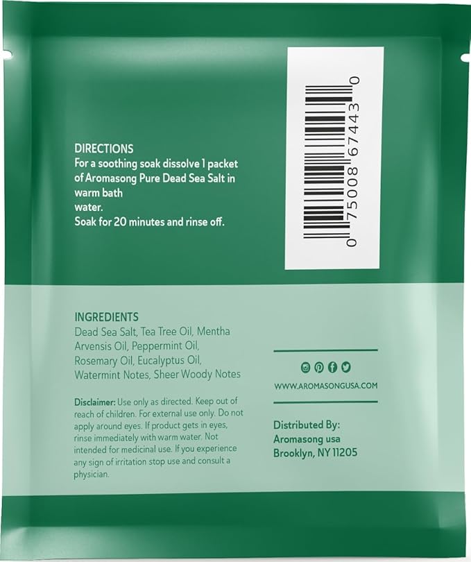 Aromasong Pure Dead Sea Salt 100% Natural Eucalyptus Essential Oil – 2.5 oz. Spa Bath Salt Fine Grain- Christmas Stocking Stuffers for Adults, Kids, Women, and Mens soak Stocking Stuffers for Adults