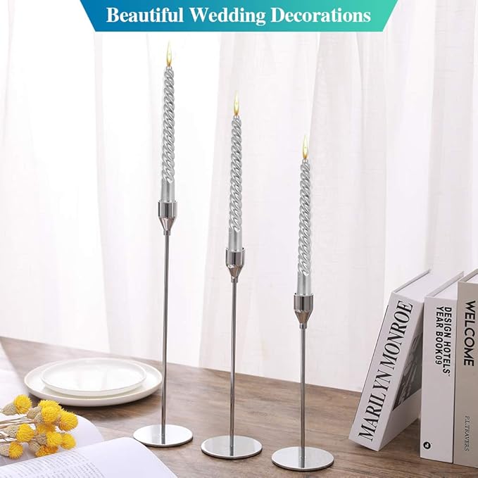 Set of 6 Silver Candlestick Holders Silver Candle Holder Taper Candle Holders Candle Holders Decorative Candlestick Holder for Home Decor, Wedding, Dinning, Party, Anniversary (Silver)