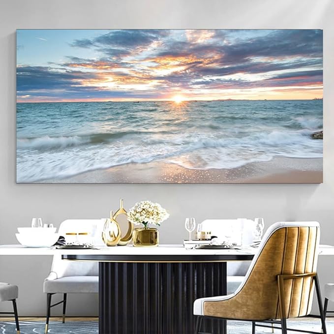 Yxbhhym-Large Coastal Wall Decor Beach Sunset Wall Art Ocean Room Decor Picture Seascape Canvas Prints Poster Waves Sea Artwork for Walls Landscape Painting Bedroom Living Room Modern Office Décor