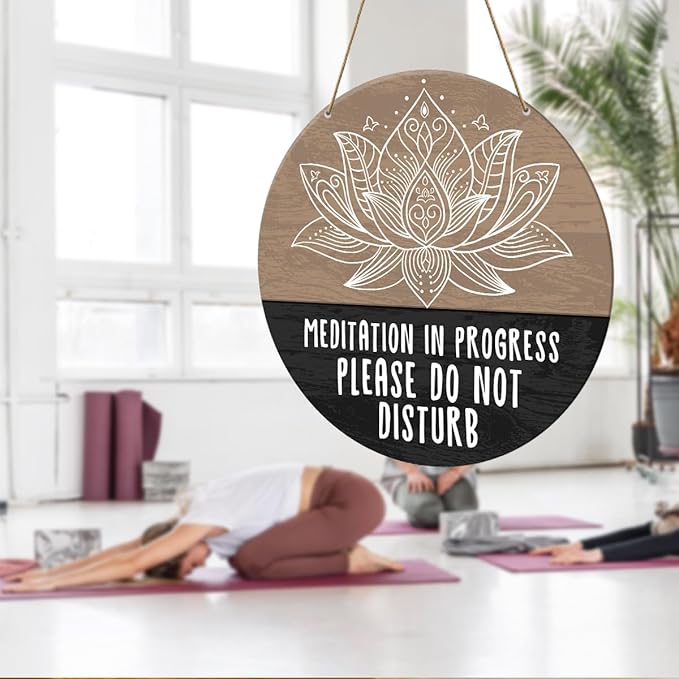 Meditation Room Decor Sign, Yoga Studio Wall Decoration Home Gym Spiritual Room Zen Den Hanging Decor Sign, Please Do Not Disturb Sign, Gifts for Yoga Instructor Lover, Meditation in Progress