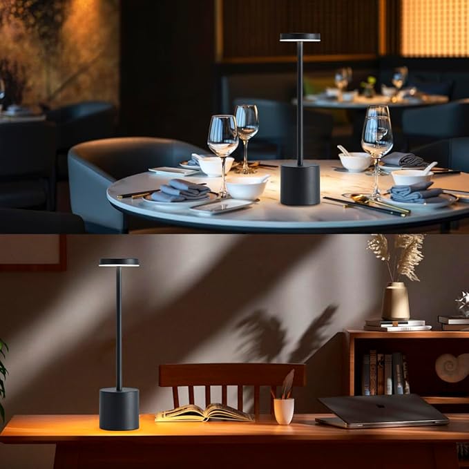 LED Cordless Table Lamp Set of 2, Portable 5000mAh Rechargeable Table Lamps, Touch Control Outdoor Table Lamp, 3 Color Dimmable Cordless Table Light For Dinner, Patio, Bedroom, Restaurant - Black