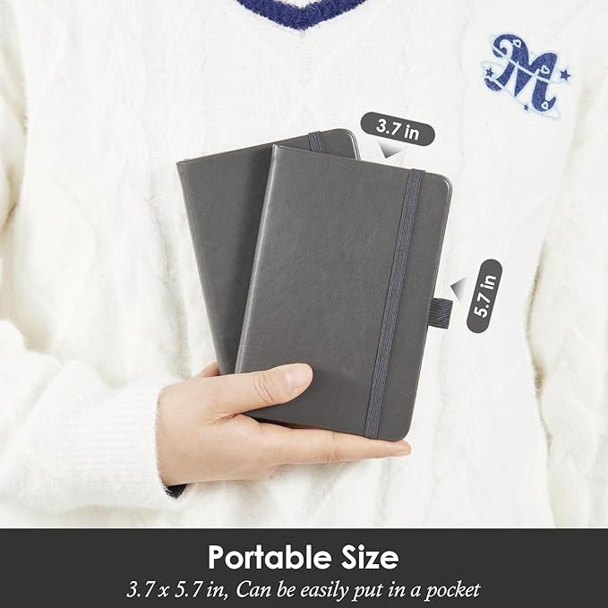 Small Pocket Notebook Journal for Men/Women, 3 Pack A6 Mini Small Notepad Note Book 3.7" x 5.7" with Pen Holder for Work Travel Writing, Leather, Grey