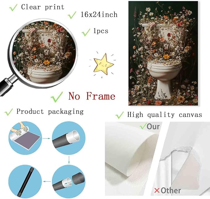 Toilet Flower Wall Art Botanical Moody Print Moody Wildflower Wall Art Bathroom Flowers Pictures Dark Green Flower Pictures Dark Green Aesthetic Posters Botanical Print Bathroom Decor 16x24in No Frame