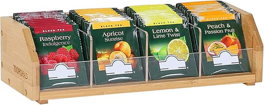 Small Bamboo Tea Bag Organizer Storage Holder for Tea Bags Wood Tea Box Containers Tea Rack Teabag Station Stand for Cabinet Countertop Office
