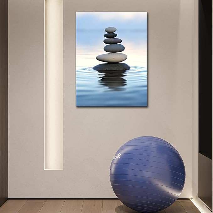 GLOKAKA Zen Stones Balance Canvas Wall Art Pebbles Stack in Calm Water Picture Print Artwork Poster for Yoga Meditation Room Bathroom Bedroom Decor