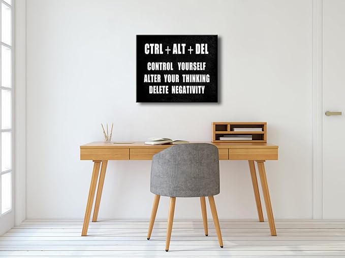 Pyradecor Motivational CTRL+ALT+DEL Classroom Positive Quotes Inspirational Poster Canvas Prints Wall Art for Office Living Room Home Decorations