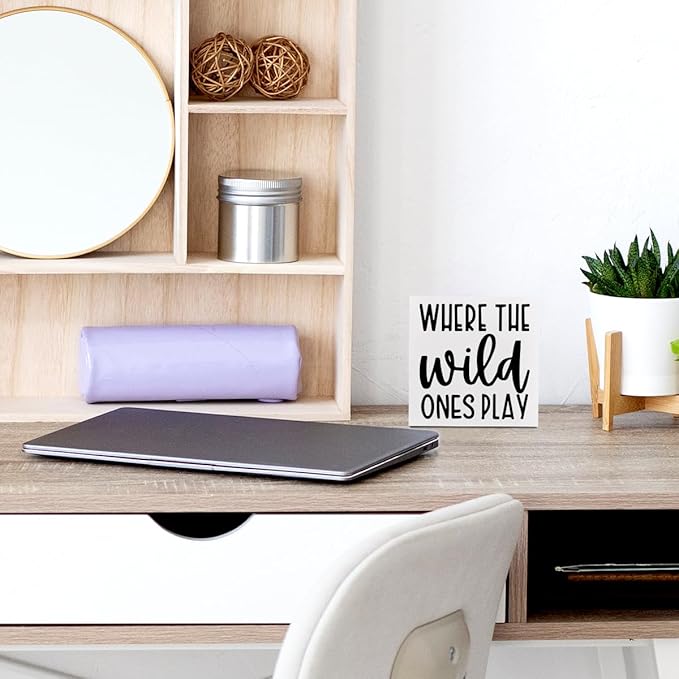 Where The Wild Ones Play, Playroom Decor Wooden Box Sign, Nursery Decor Gift for Nursery Bedroom Playroom Front Door Rustic Farmhouse Home Office Table Decorations Wood Block Plaque