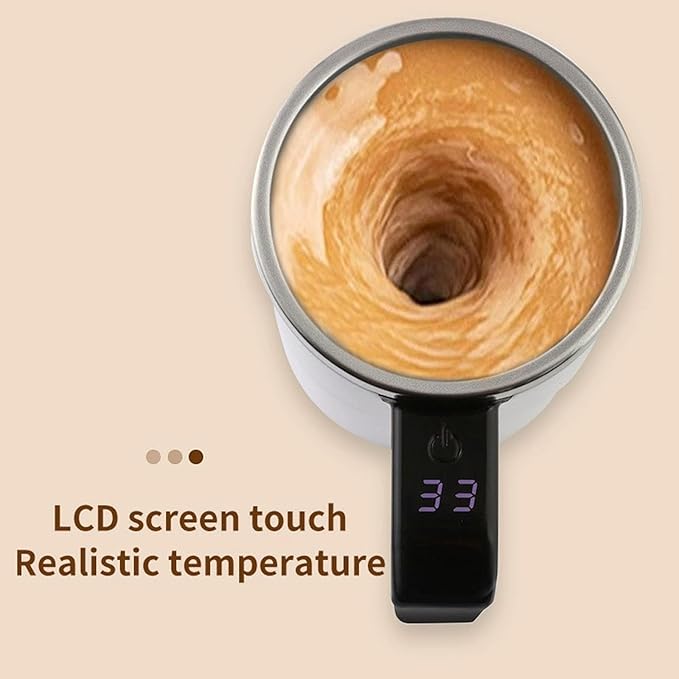 Electric Coffee Mug with a Built-in LCD Thermometer, Electric Self Stirring Coffee Mug Mixer for Desk, Automatic Magnetic Rechargeable Warmer, Travel Cup with Lid for Milk, Cocoa (2pcs-2)