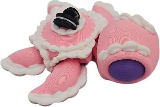 Articulating Turtle Fidget Animal Figurines – Unique 3D Printed Collectibles, Poseable Desk Animals for Adults, Stress Relief and Display Gift (Cake Turtle)