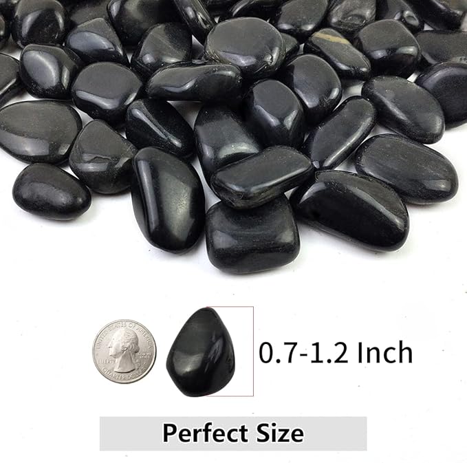 Black Pebbles for Indoor Plants, Natural Polished River Rocks, Small Decorative Stones for Planters Vase Fish Tank Aquariums Landscaping Garden, 10lbs